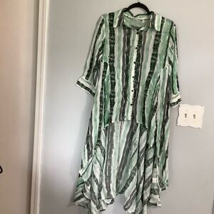Green Striped Button-Up Tunic